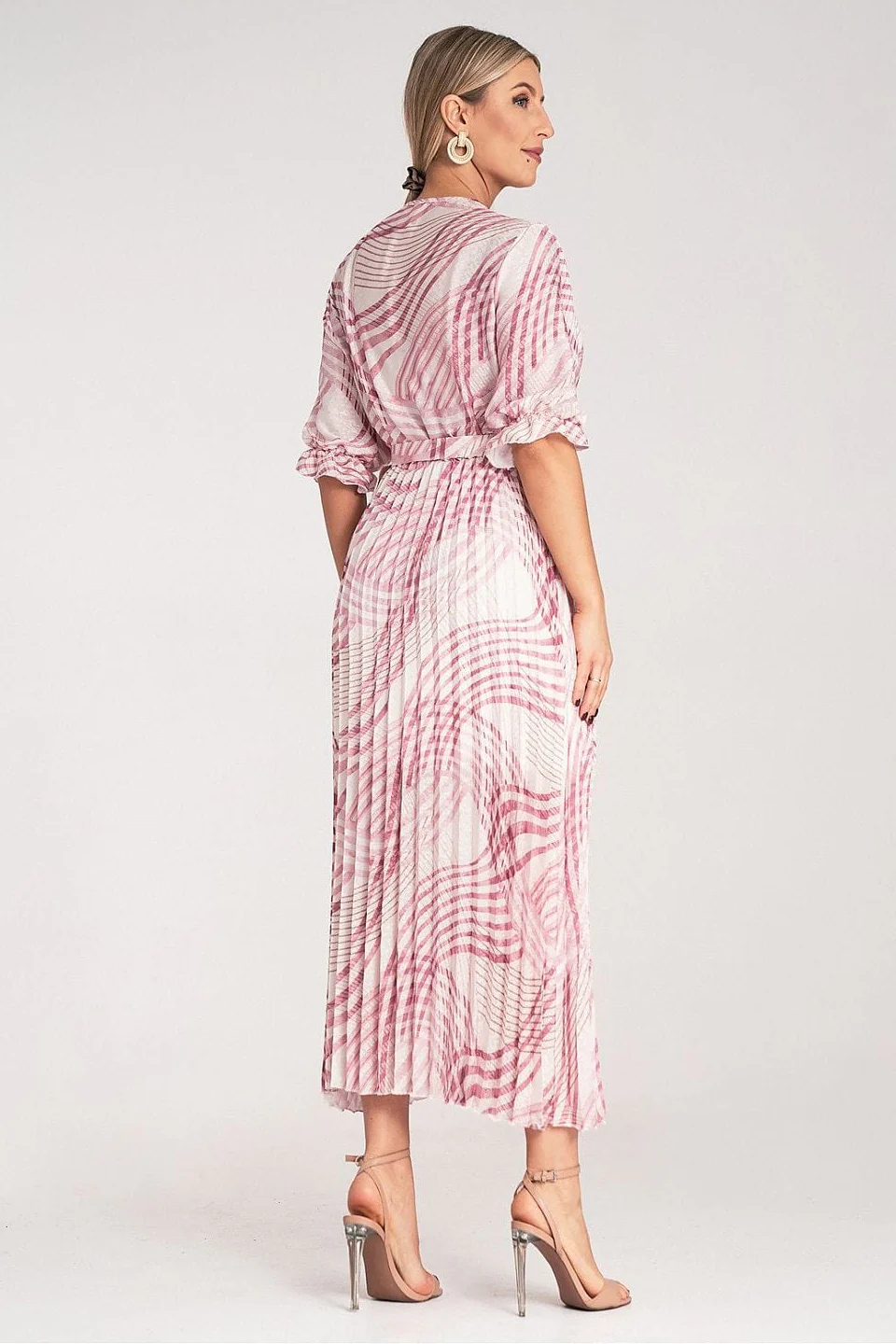 Robe casual rose fluide plissée - Image 3