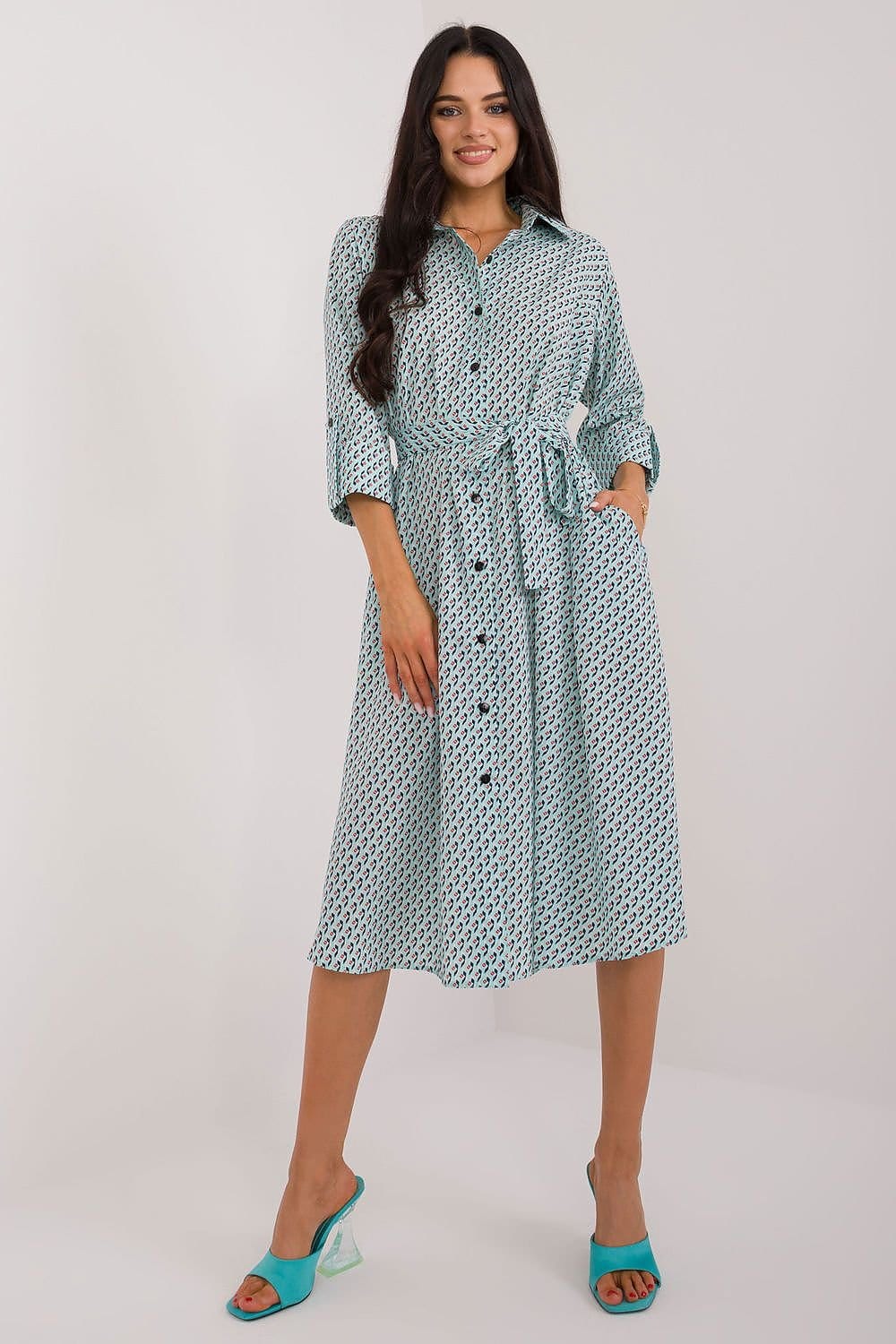 Robe chemise midi manches longues