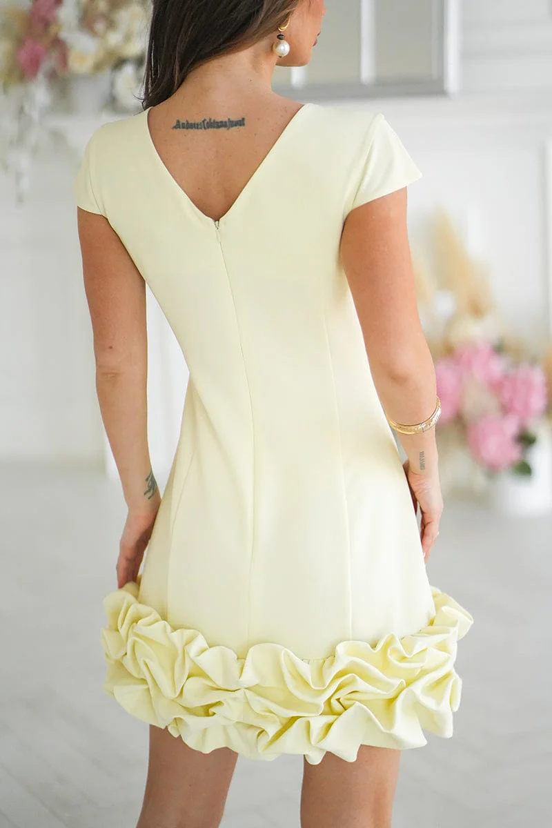Robe courte jaune chic manches courtes - Image 2