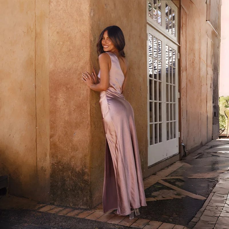 Robe demoiselle d'honneur asymétrique en satin - Image 6