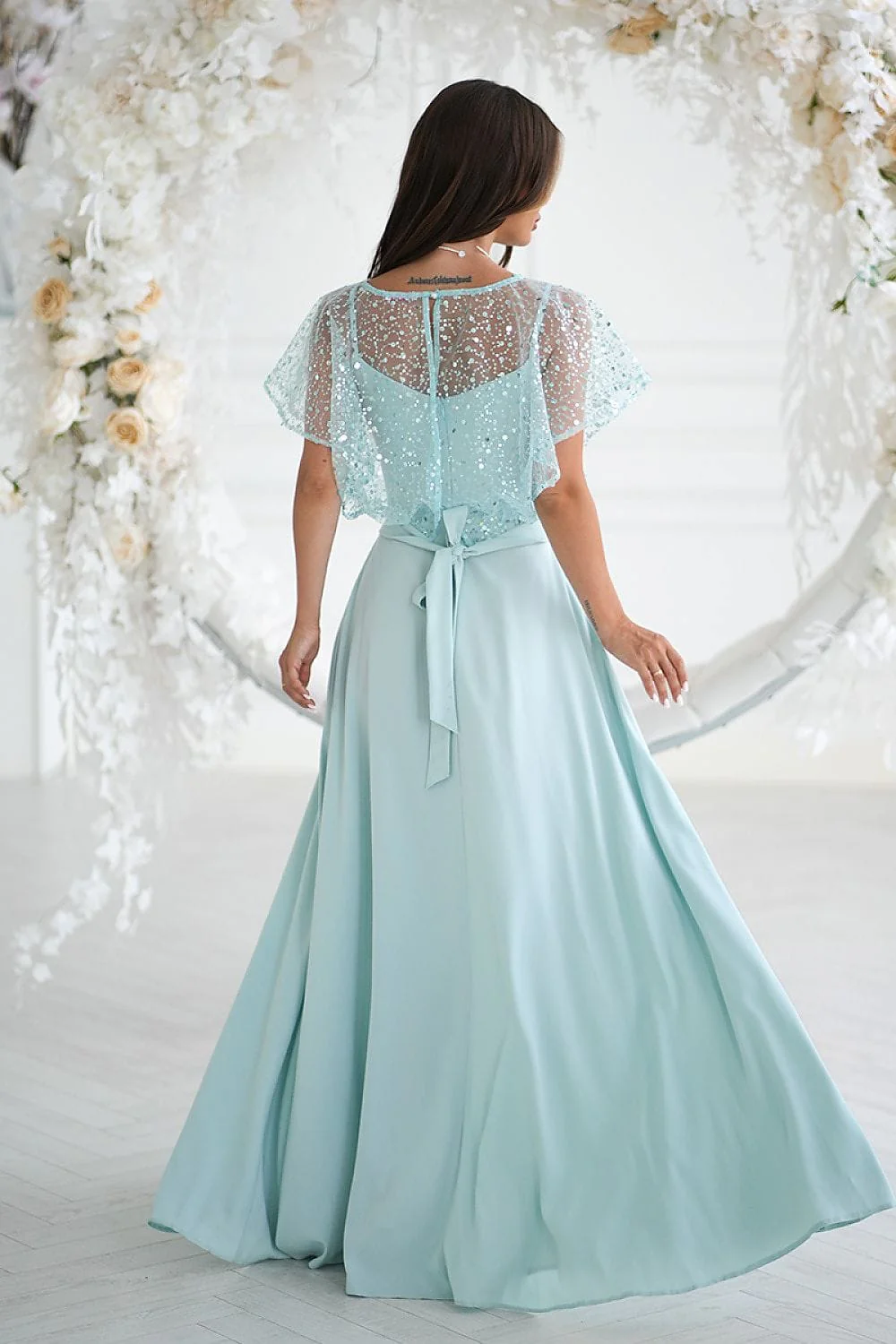 Robe demoiselle d'honneur vert menthe longue fendue - Image 2