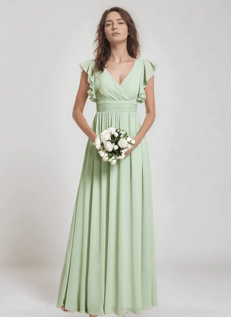 Robe demoiselle d'honneur fluide verte sauge
