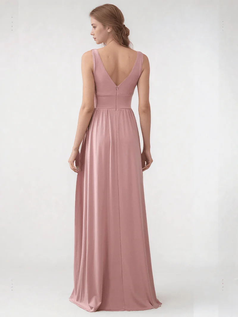 Robe demoiselle d'honneur rose poudré décolleté plongeant - Image 2