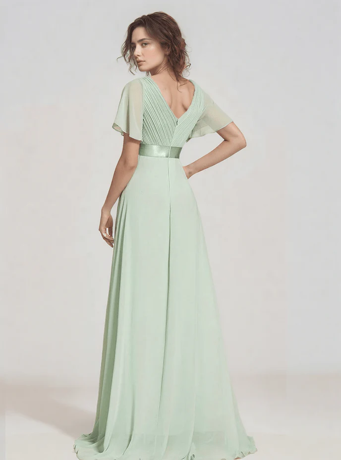 Robe demoiselle d'honneur vert sauge longue fluide - Image 3
