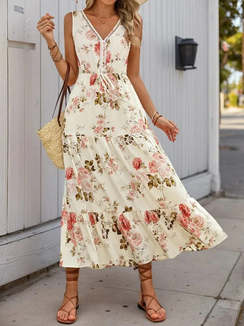 Robe été bohème imprimé floral sans manches - Image 3