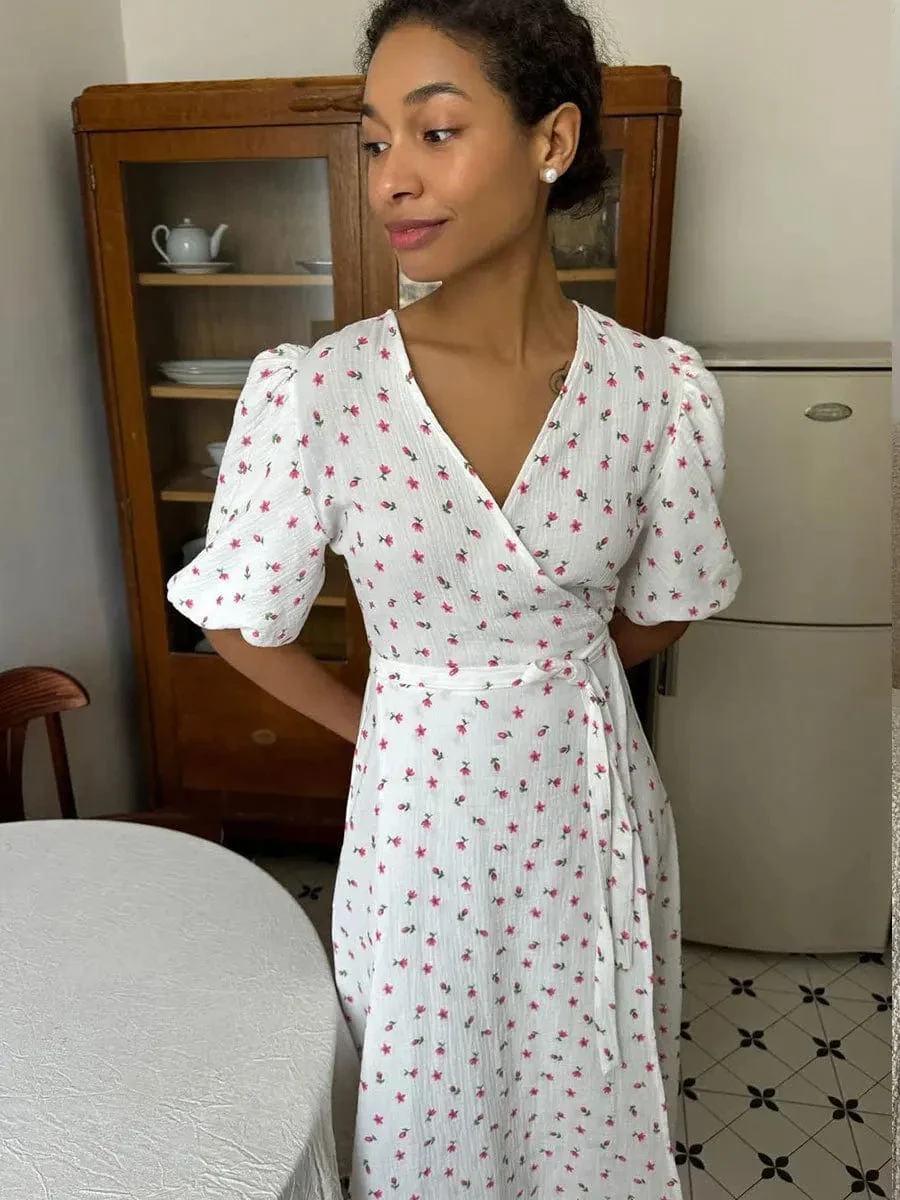 Robe été fleurie longue blanche - Image 5
