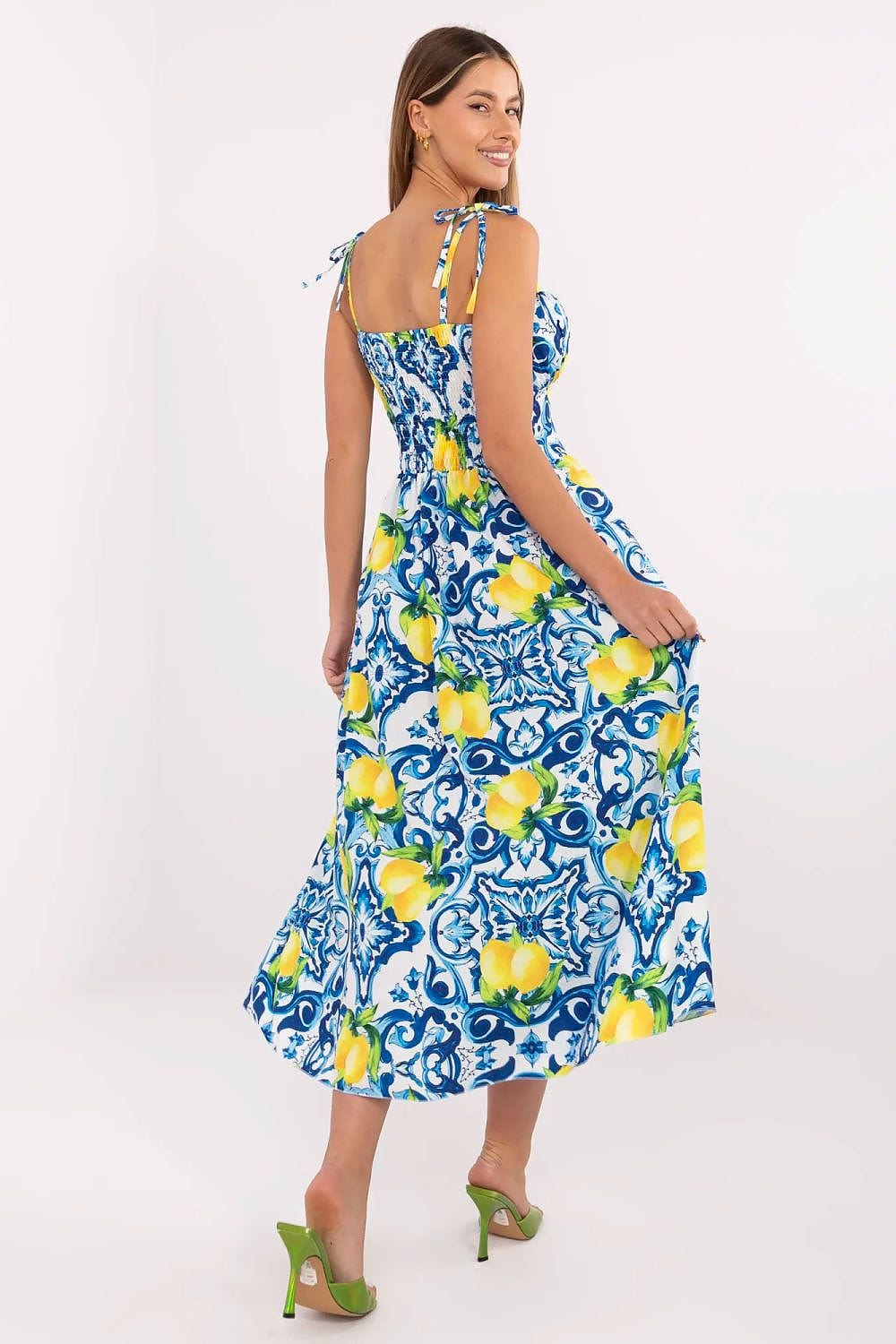 Robe d'été fleurie midi fendue bretelles à nouer - Image 3