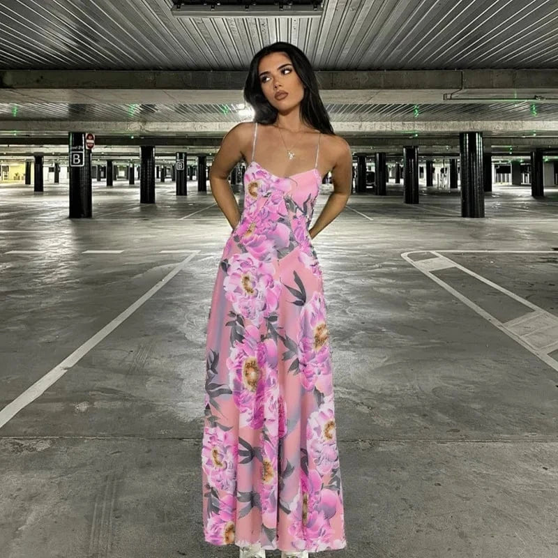 Robe été fleurie rose bretelles fines - Image 2