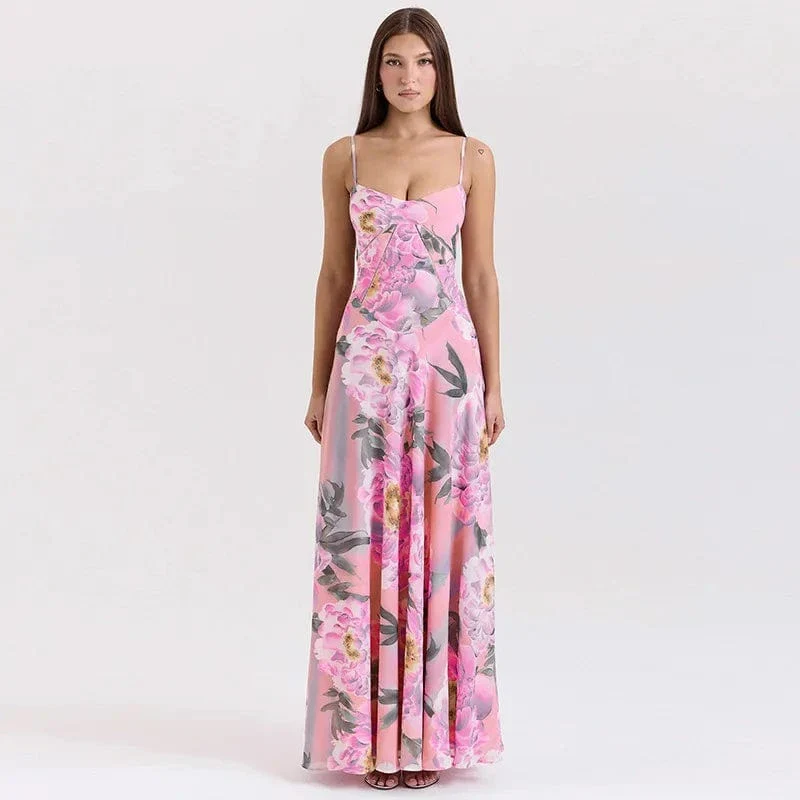 Robe été fleurie rose bretelles fines - Image 3