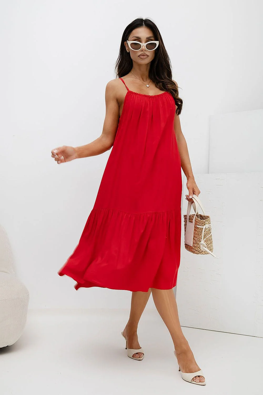 Robe été rouge midi à bretelles - Image 2
