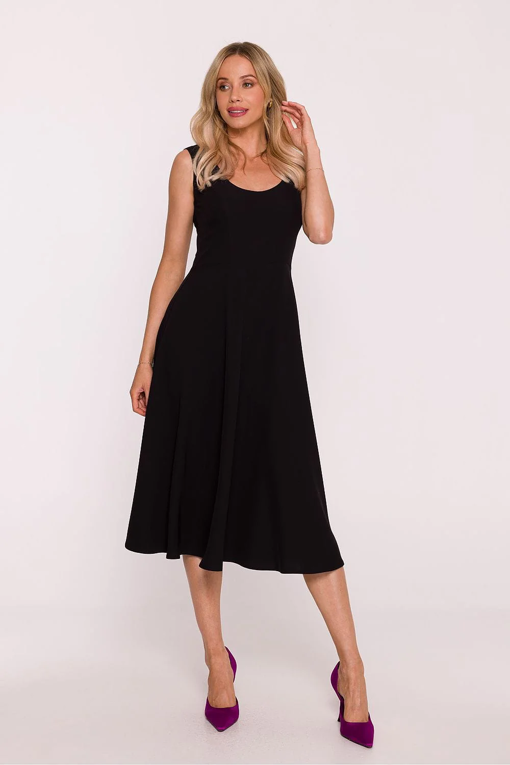 Robe évasée noire midi sans manches - Image 3