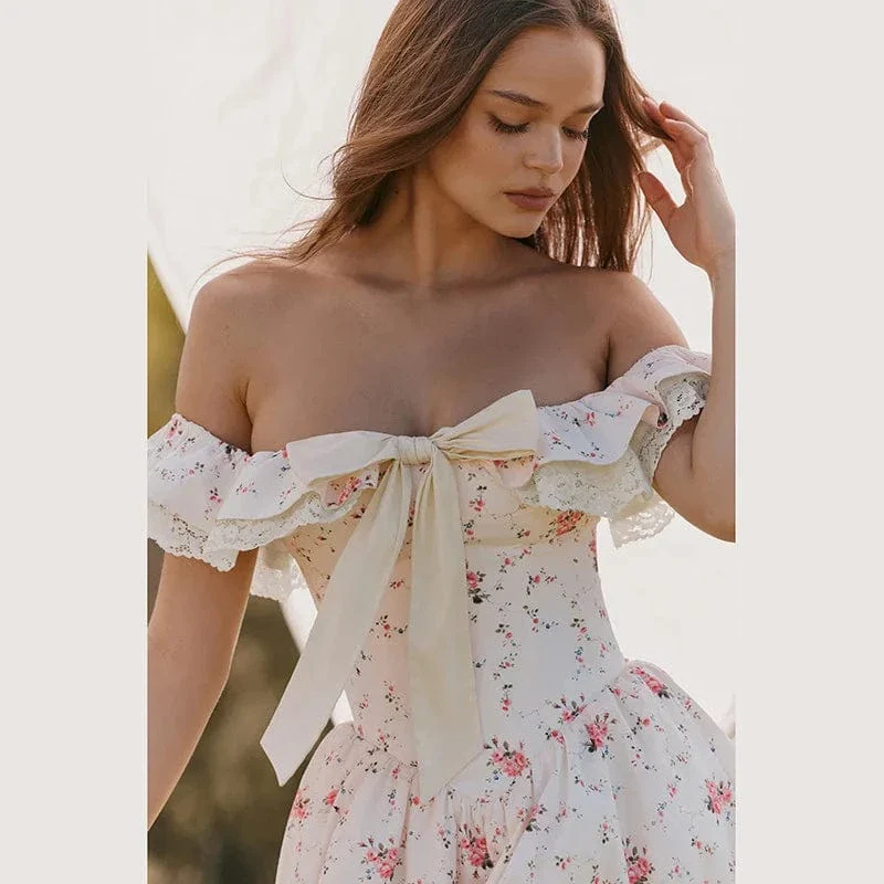 Robe fleurie courte col bardot - Image 3