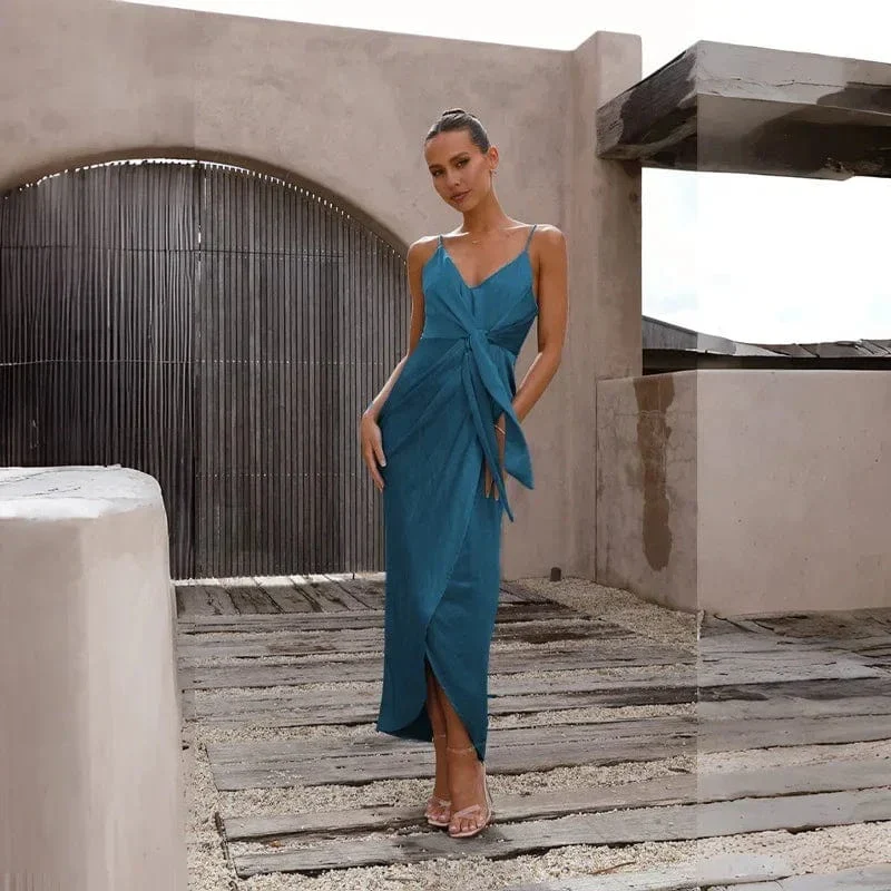 Robe invitée mariage chic bleu canard