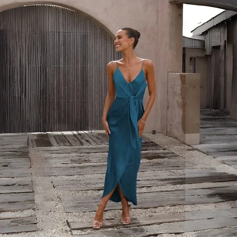 Robe invitée mariage chic bleu canard - Image 3