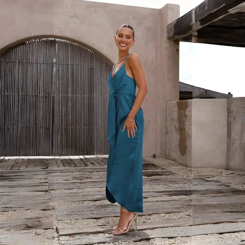 Robe invitée mariage chic bleu canard - Image 4