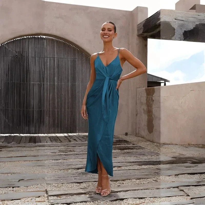 Robe invitée mariage chic bleu canard - Image 5