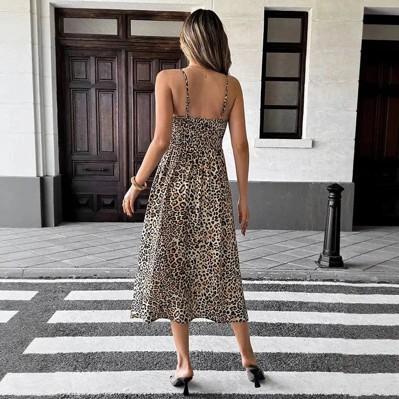 Robe léopard midi fendue à bretelles - Image 2