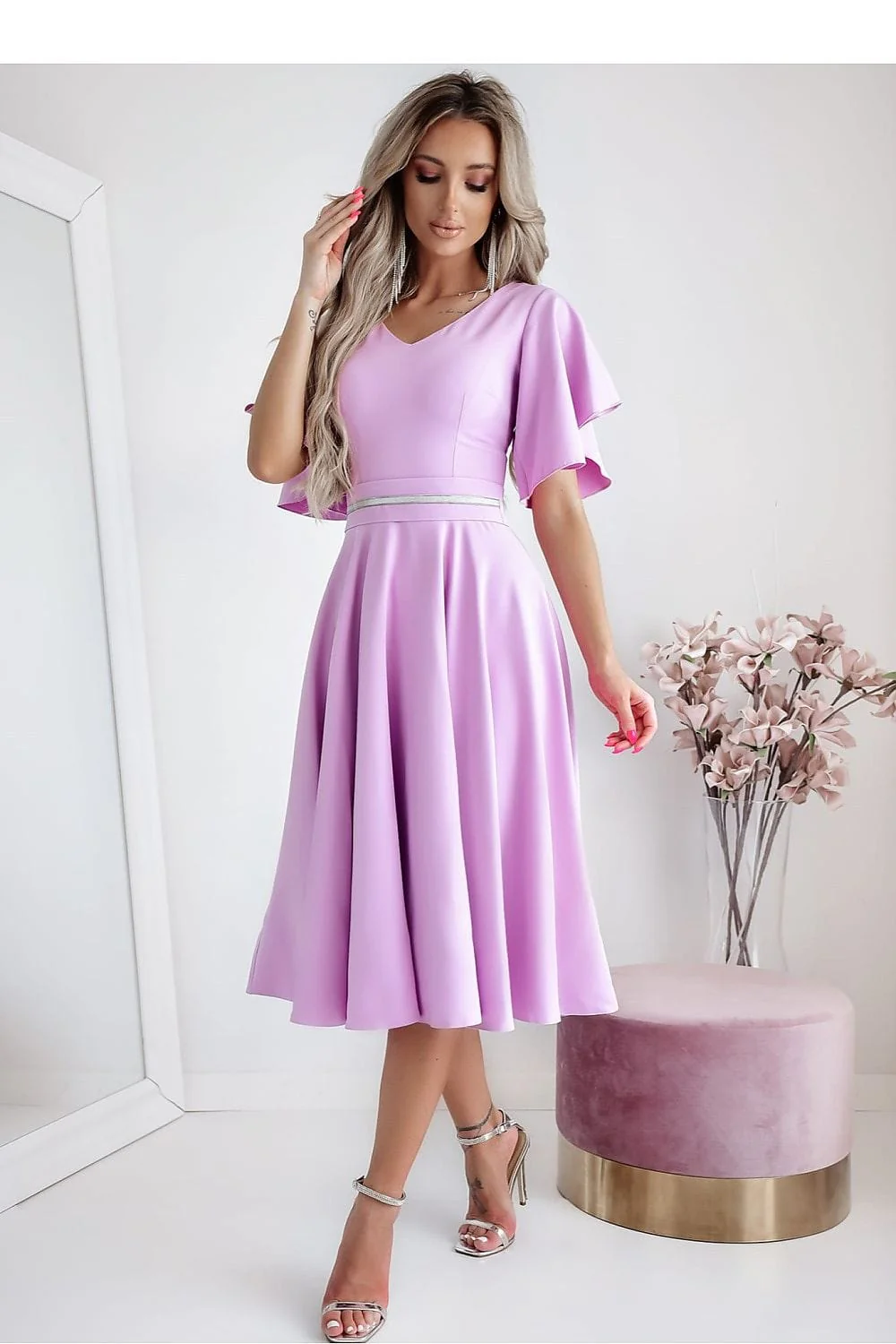 Robe midi drapée manches courtes - Image 3