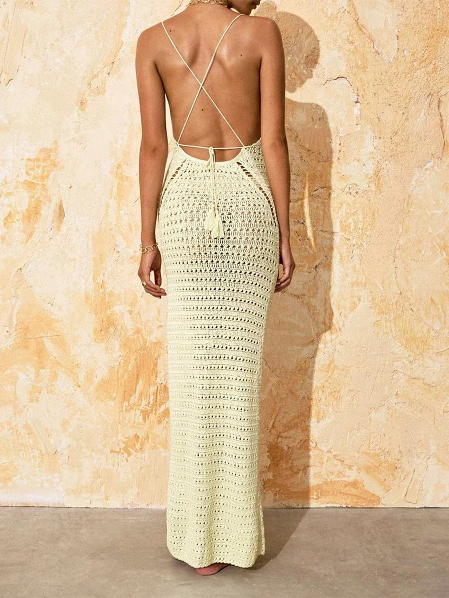 Robe de plage jaune longue dos nu - Image 2