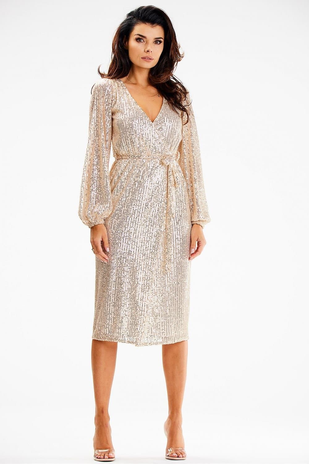 Robe portefeuille à paillettes manche longue - Image 3