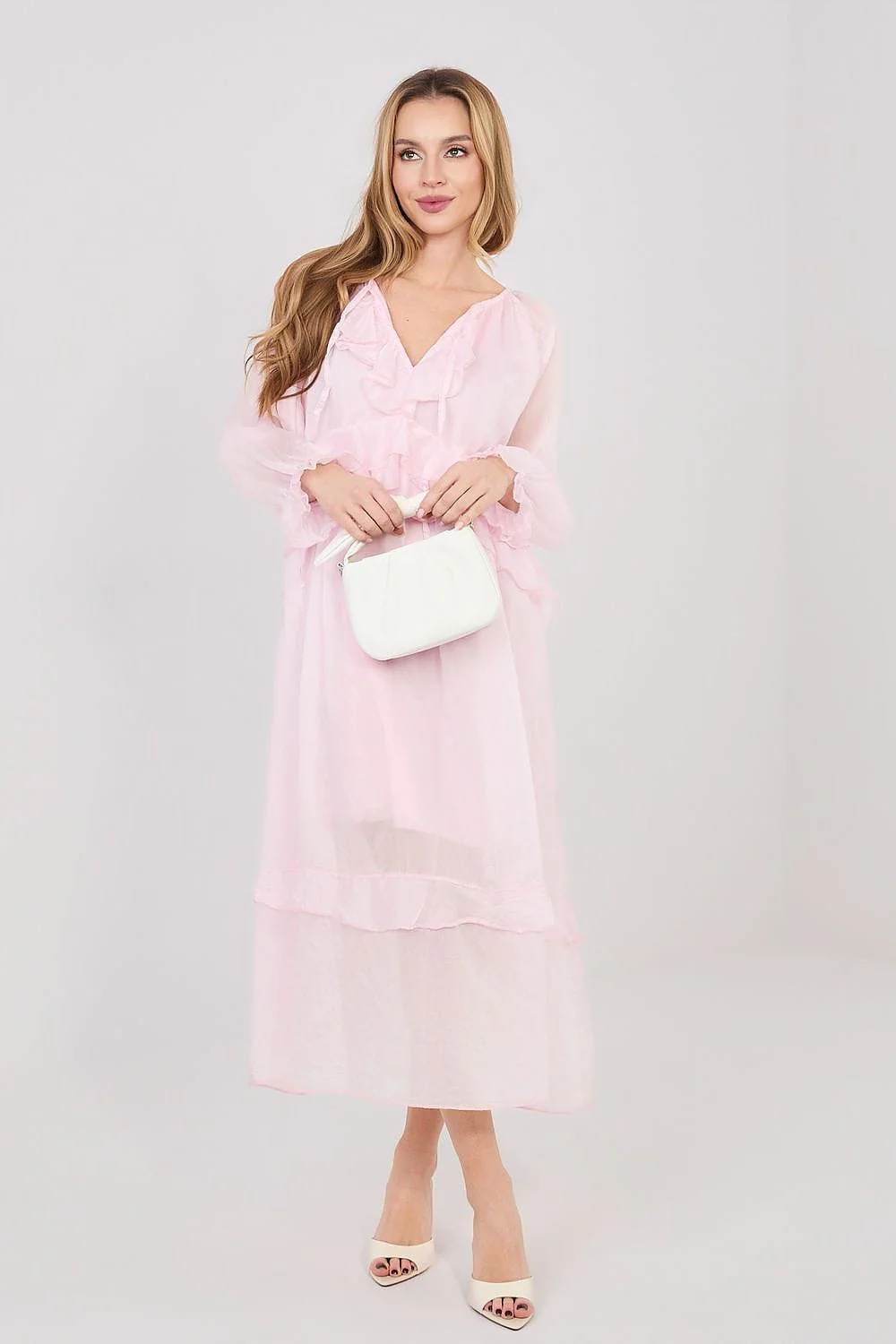 Robe rose longue bohème manches longues