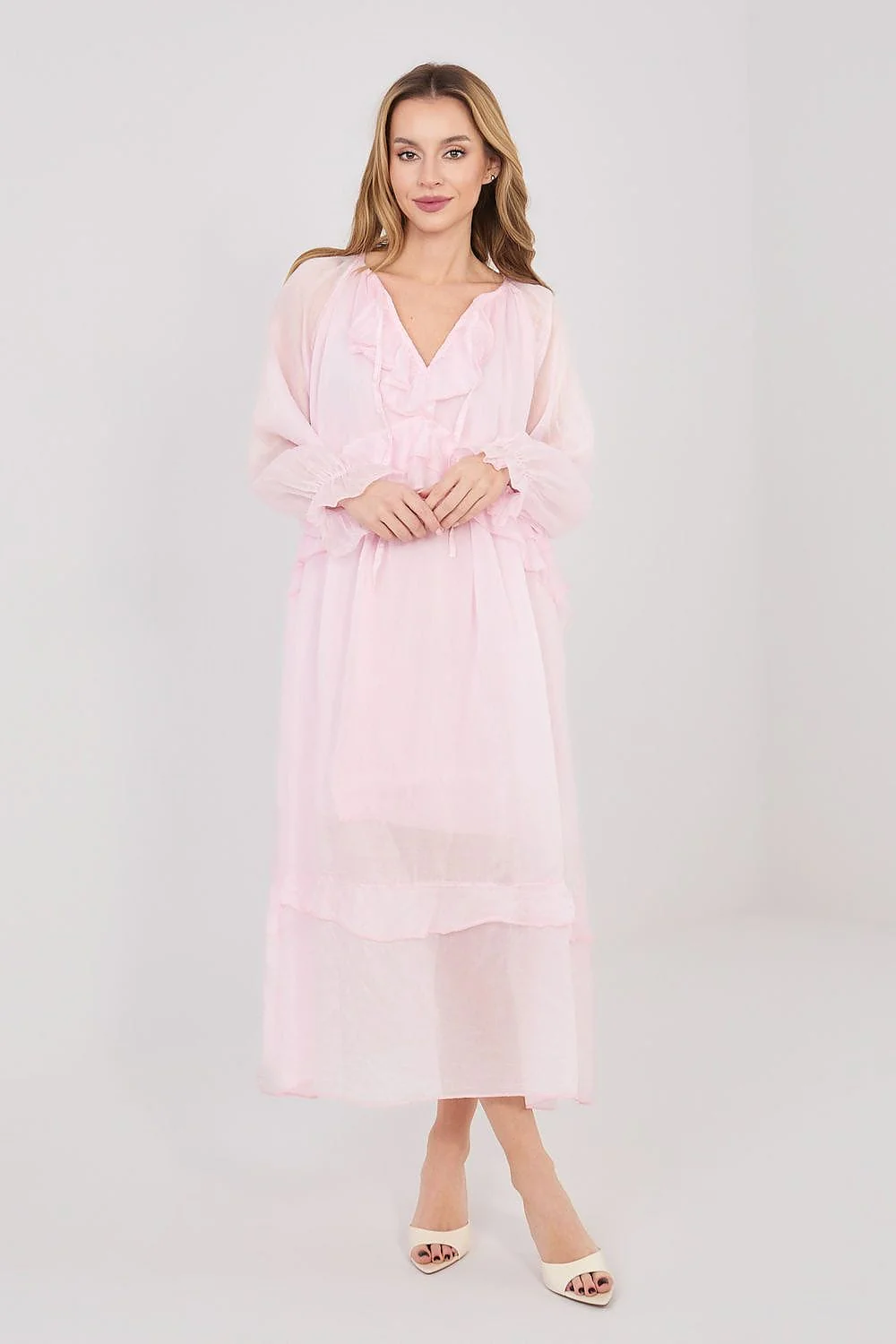 Robe rose longue bohème manches longues - Image 2