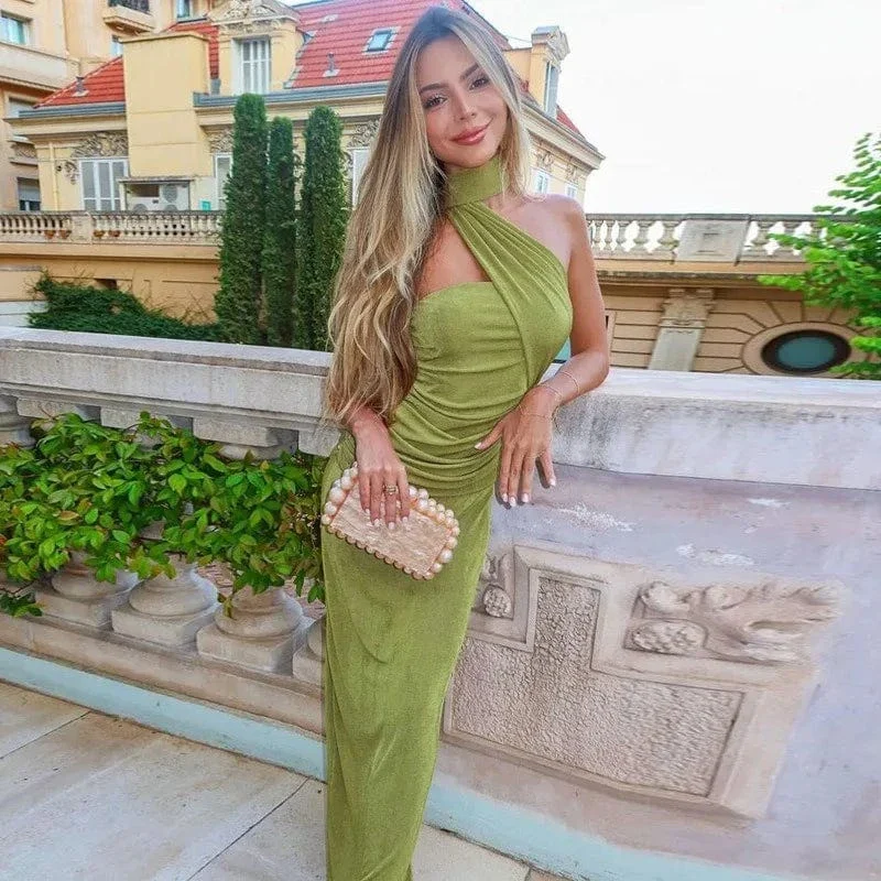 Robe de soirée longue col asymétrique - Image 2