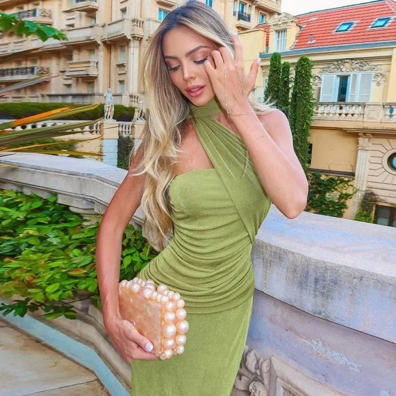 Robe de soirée longue col asymétrique - Image 3