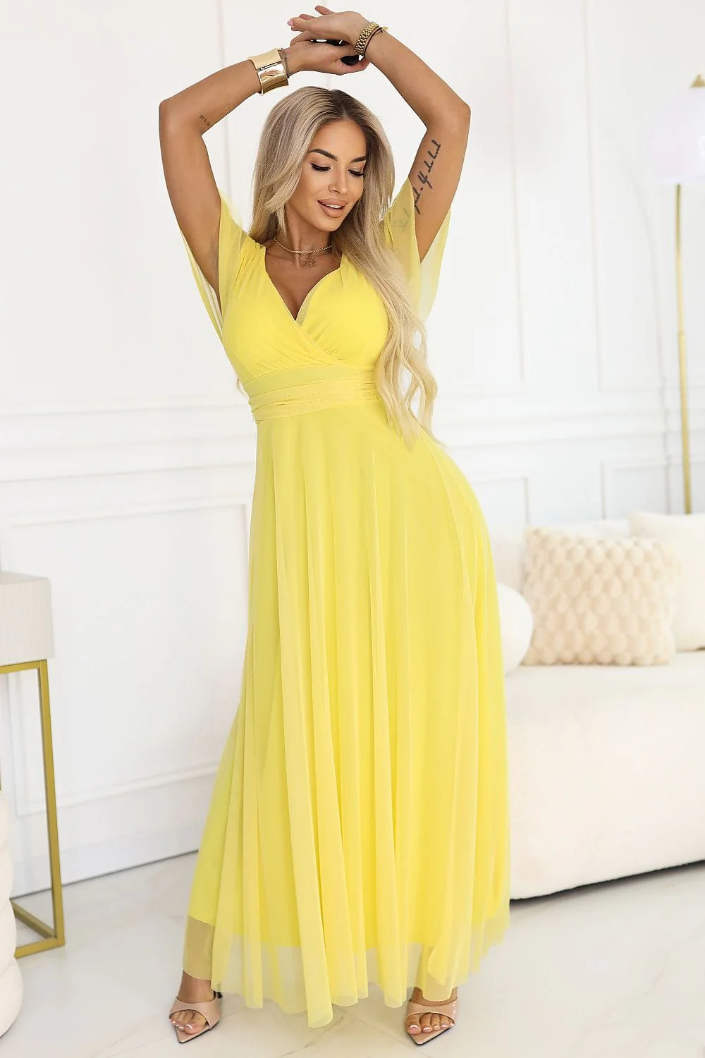 Robe de soirée longue évasée jaune - Image 2