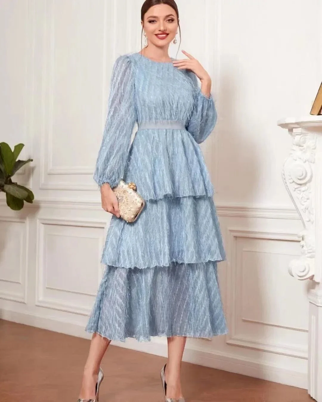 Robe de soirée manches longues col rond - Image 3