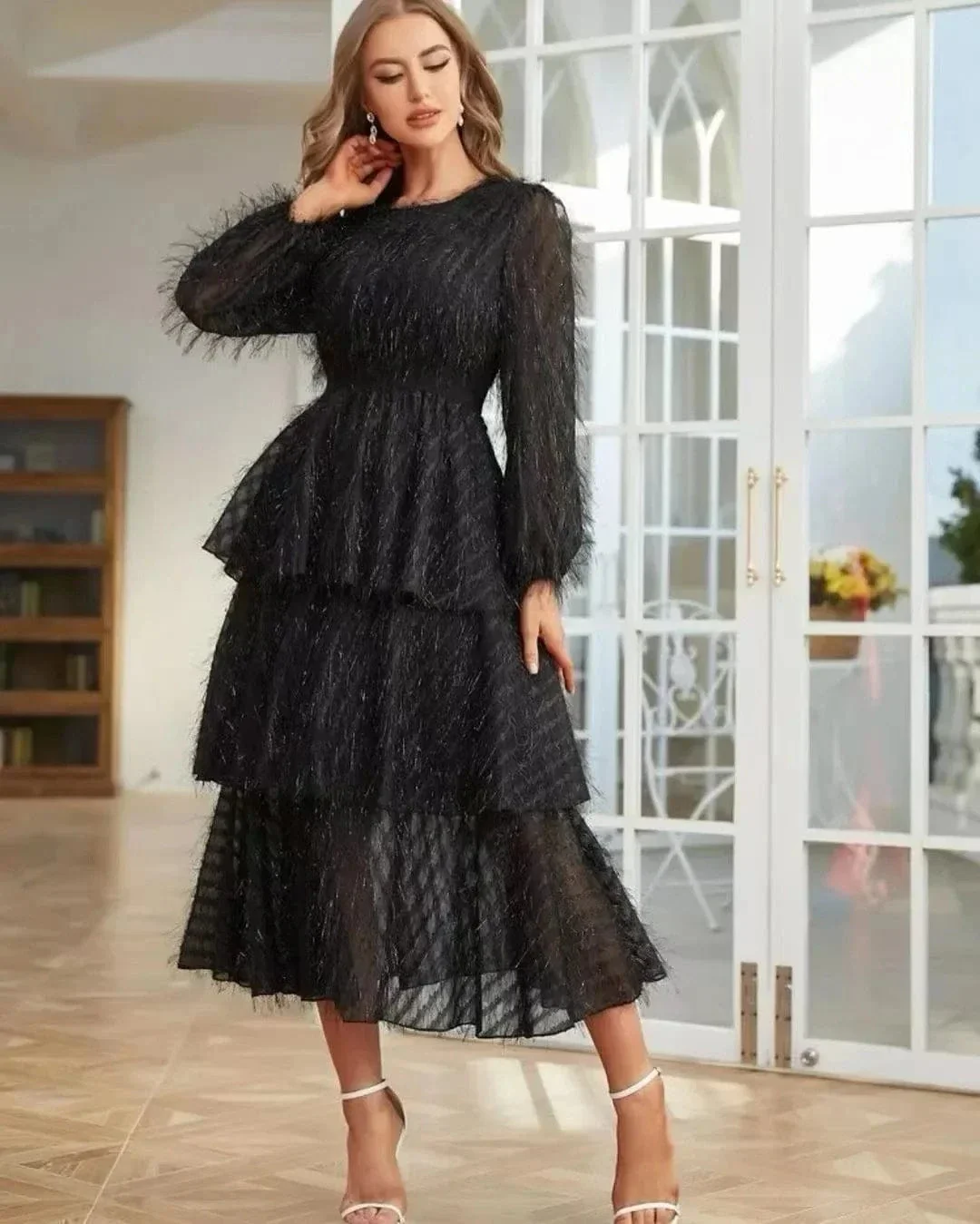 Robe de soirée manches longues col rond - Image 4