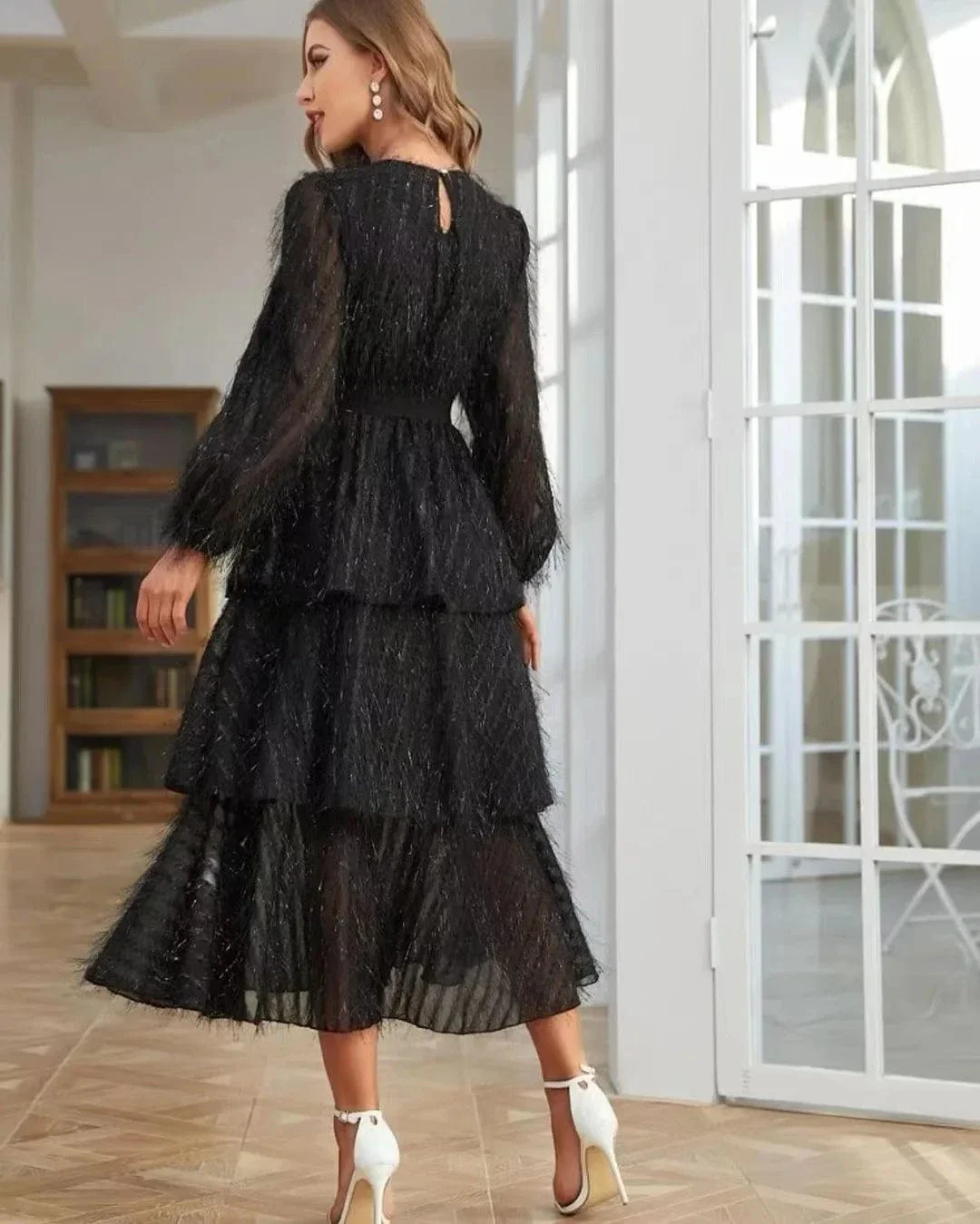Robe de soirée manches longues col rond - Image 5