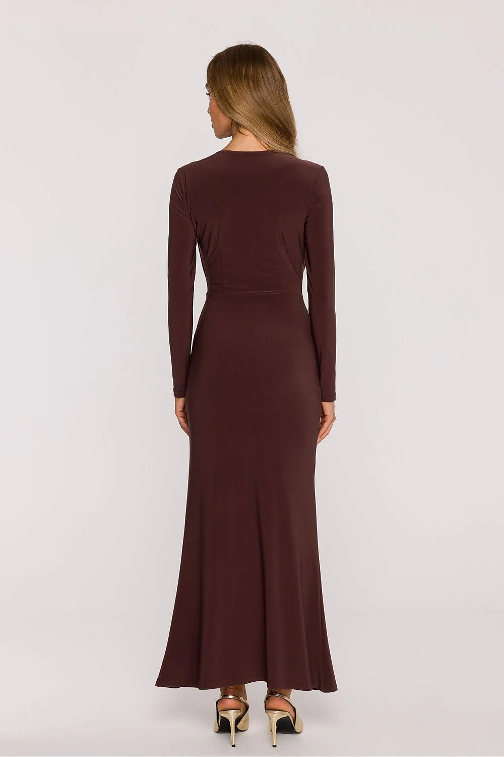 Robe de soirée marron longue moulante - Image 2