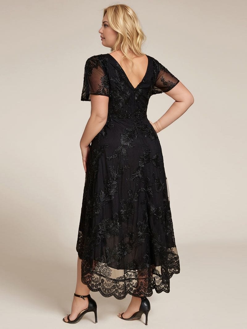 Robe de soirée noire avec broderies raffinées grande taille - Image 3