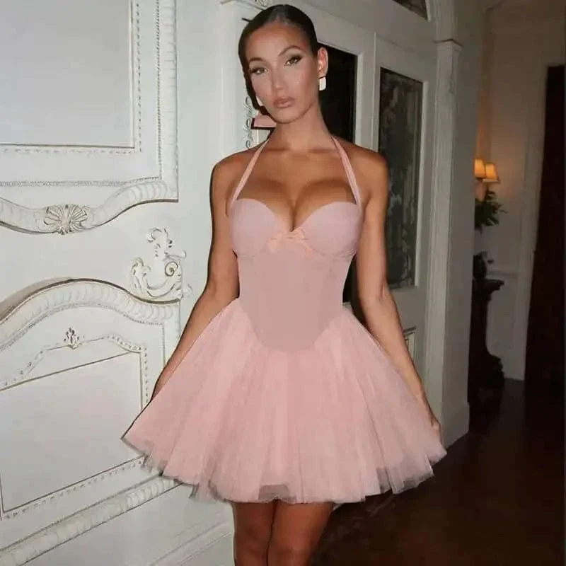Robe de soirée rose courte jupe ballerine - Image 2